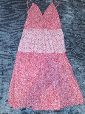 Japna Red Patterned Tiered Maxi Dress with Spaghetti Straps